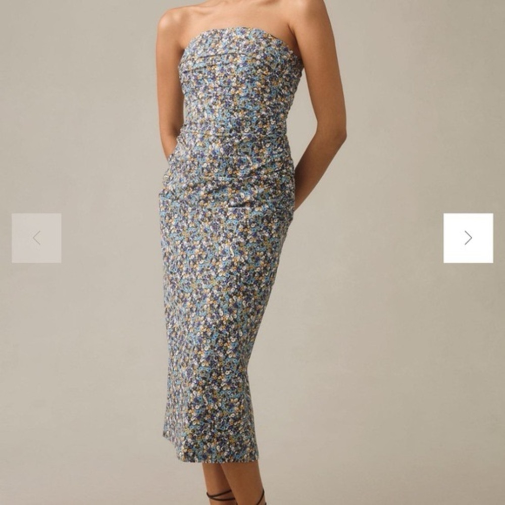 Anthropologie Soleil Floral Strapless Midi Dress Blue and Yellow XSP NWT